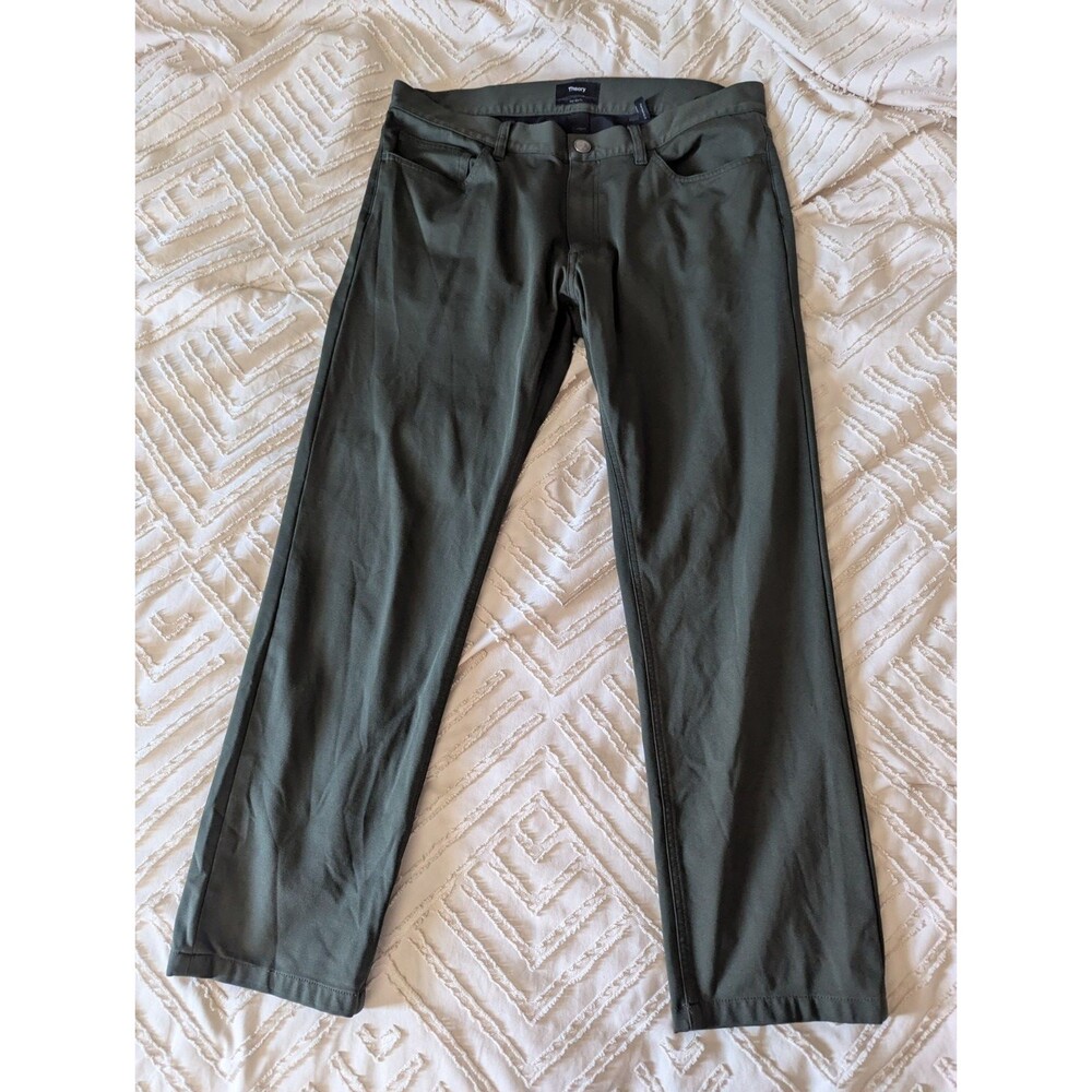 Theory Raffi Slim Fit Pants Tech Ponte Green Men's Size 32 dress pants